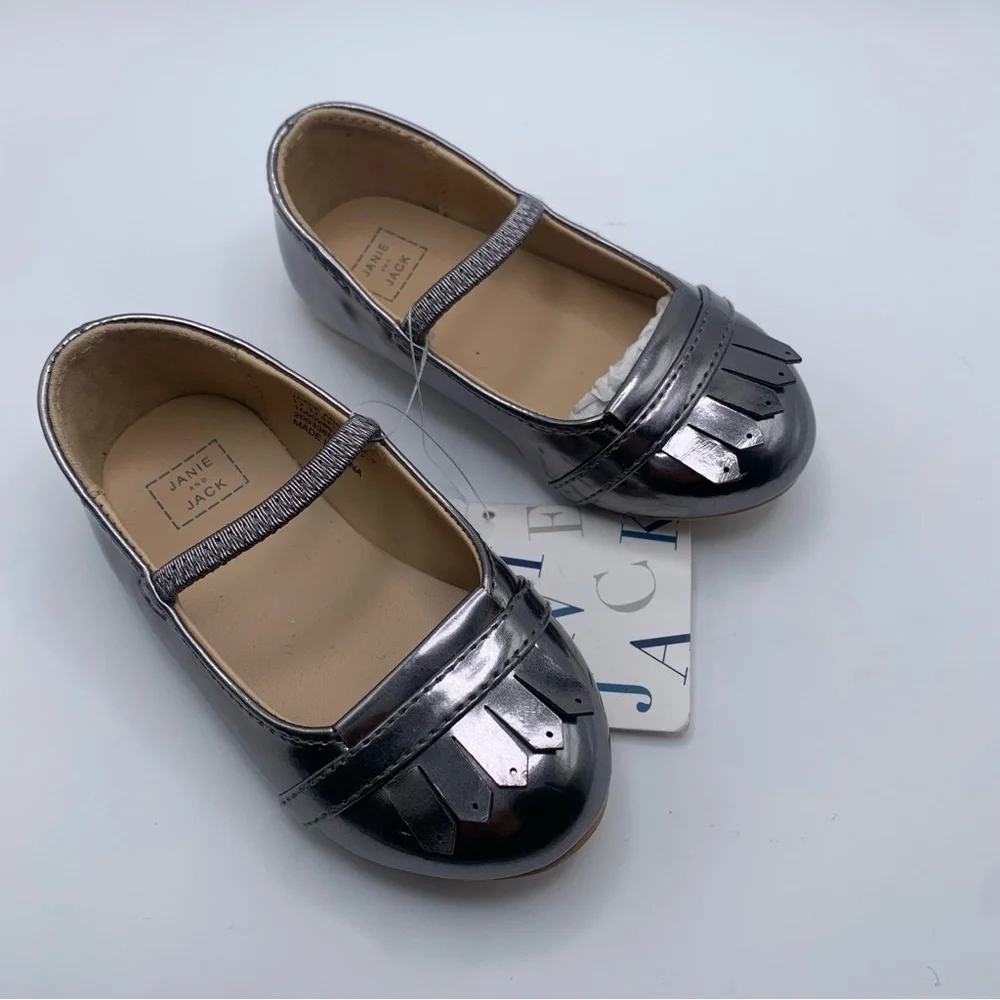 NWT Janie and Jack Metallic Mary Jane Dress Shoes size 5 baby shoes flats 1083 - Picture 2 of 7